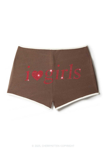 Rhinestone I Love Girls Y2K Booty Shorts Cherrykitten