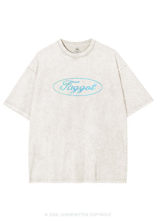 Rhinestone Oval Faggot Pride Y2K Shirts Washed Tee Cherrykitten