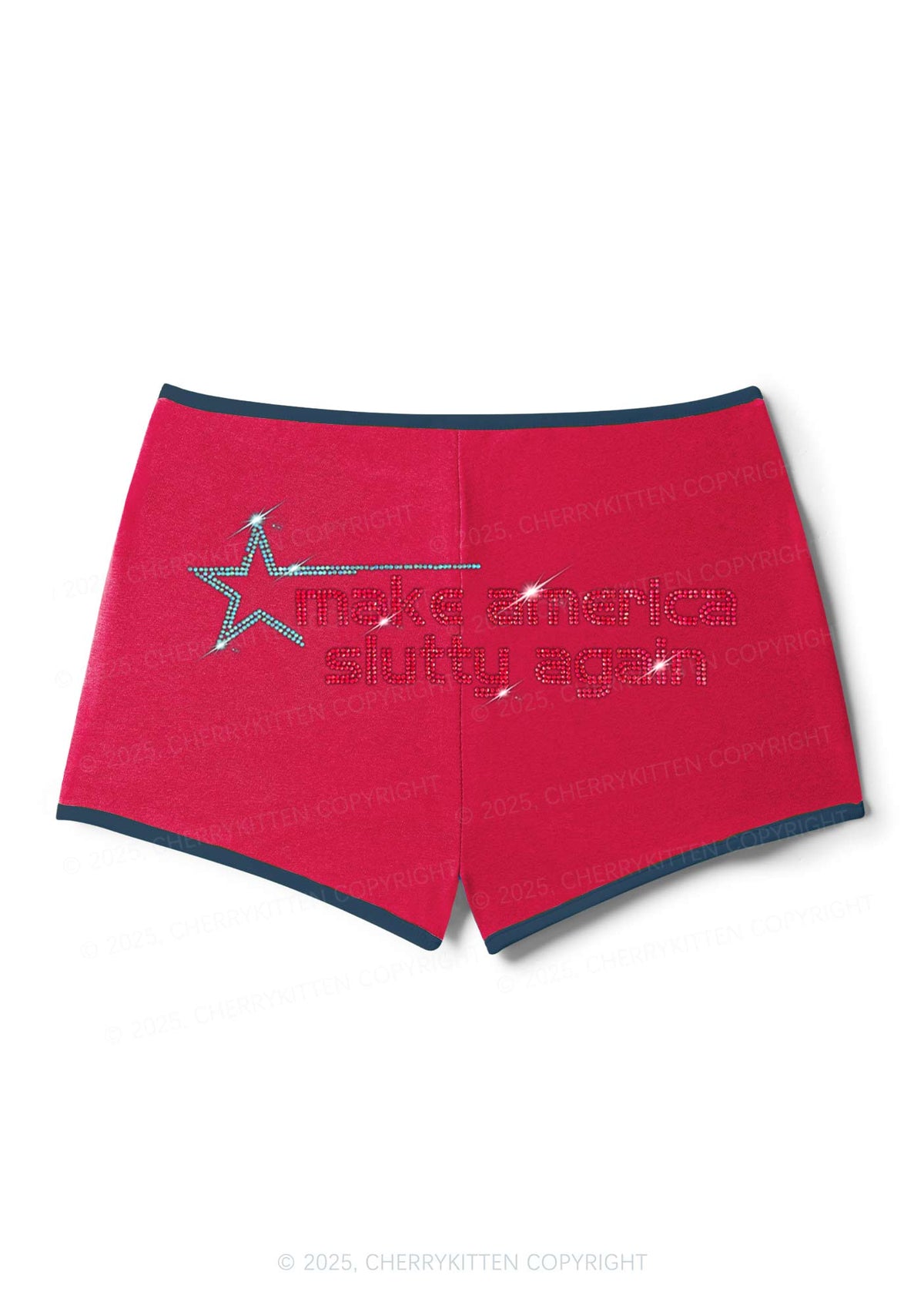 Rhinestone Make America Slxtty Again Y2K Booty Shorts Cherrykitten