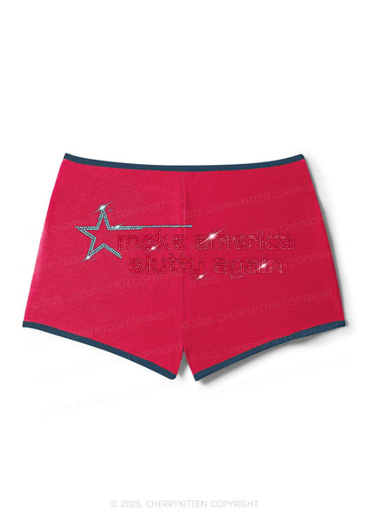 Rhinestone Make America Slxtty Again Y2K Booty Shorts Cherrykitten