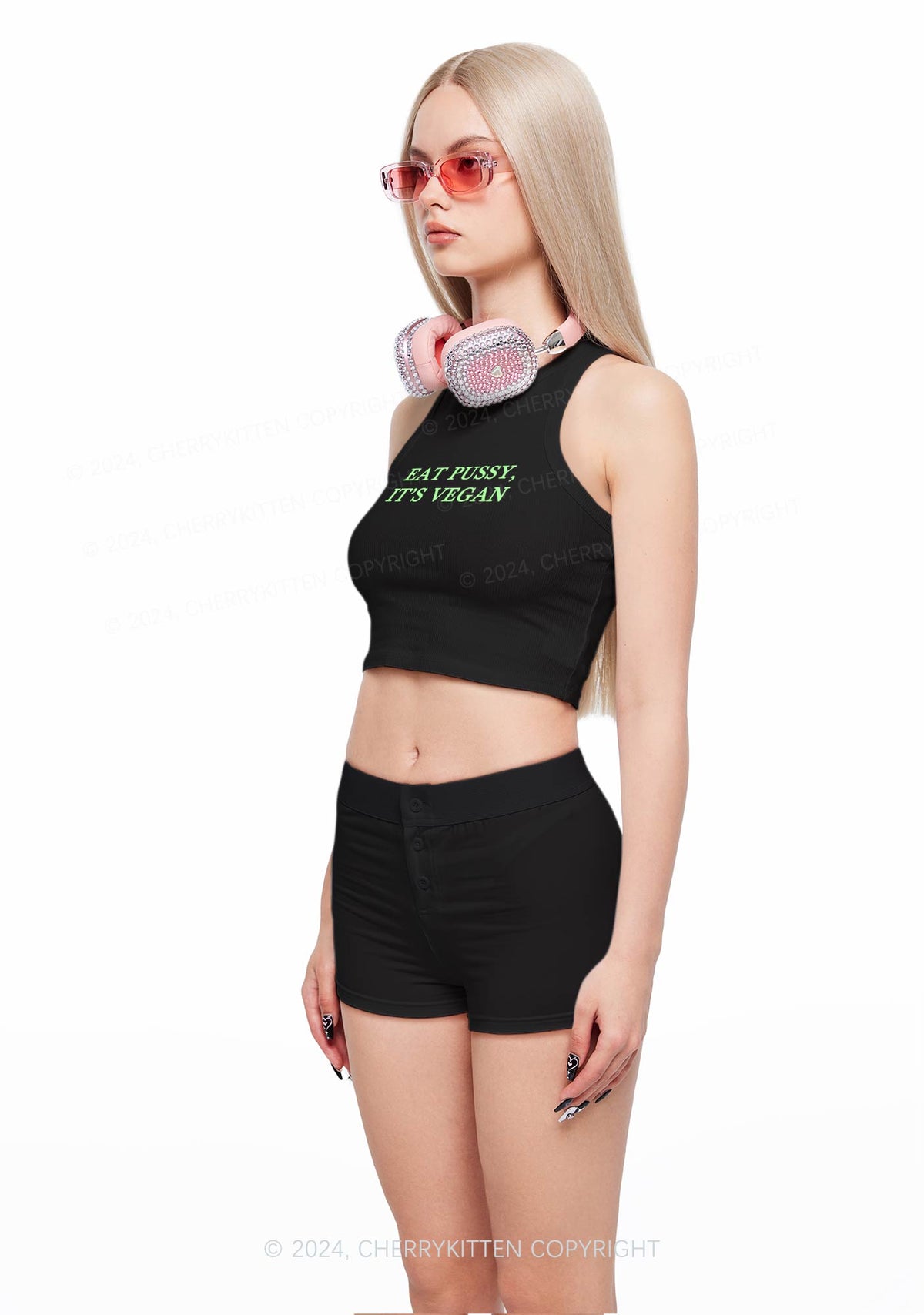 Eat Puxxy It's Vegan Y2K Crop Tank Top Cherrykitten