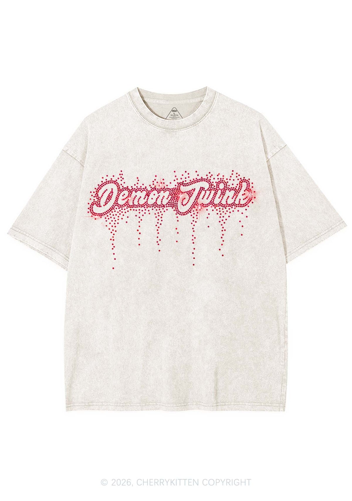 Rhinestone Demon Twink Pride Y2K Shirts Washed Tee Cherrykitten