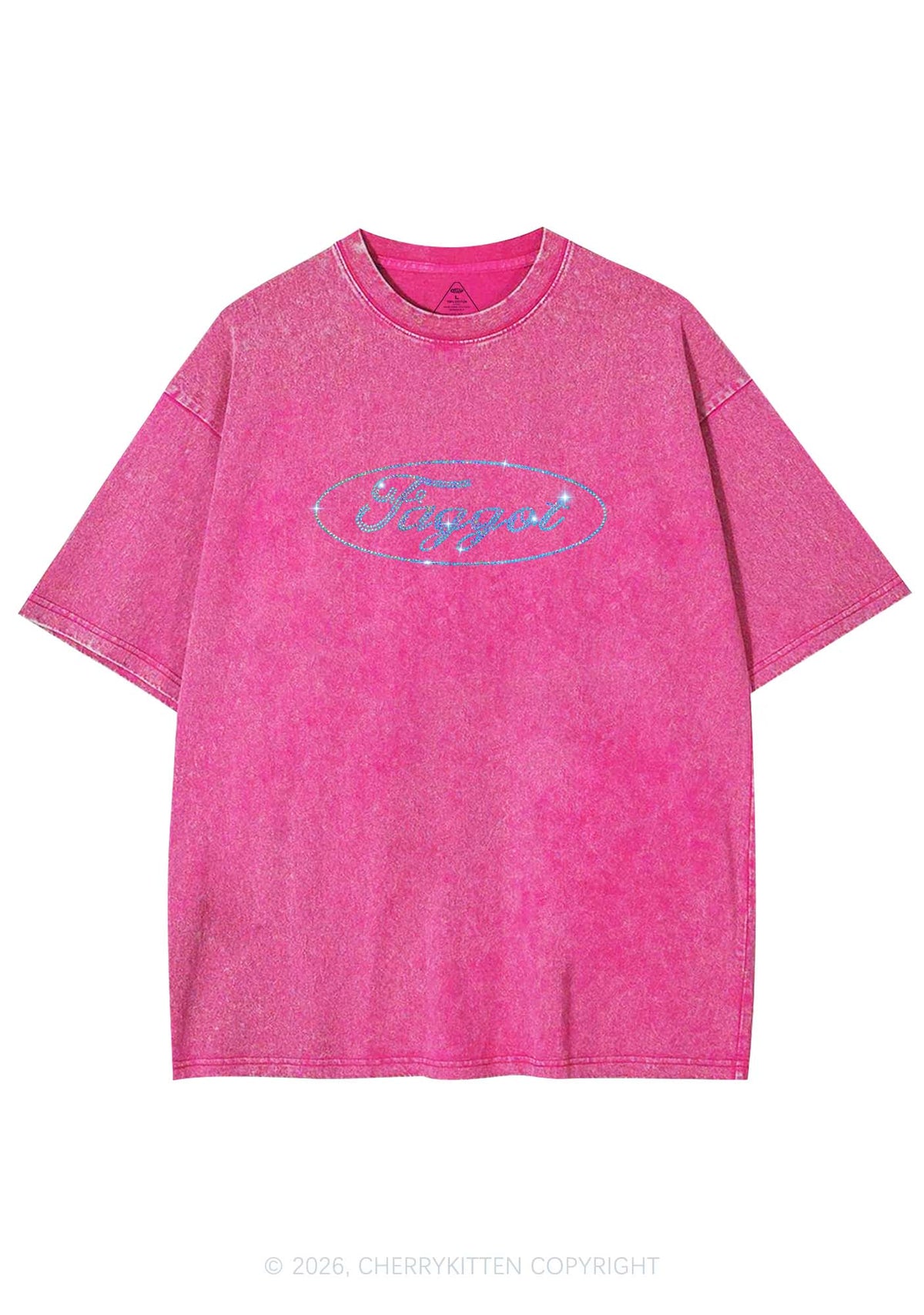 Rhinestone Oval Faggot Pride Y2K Shirts Washed Tee Cherrykitten