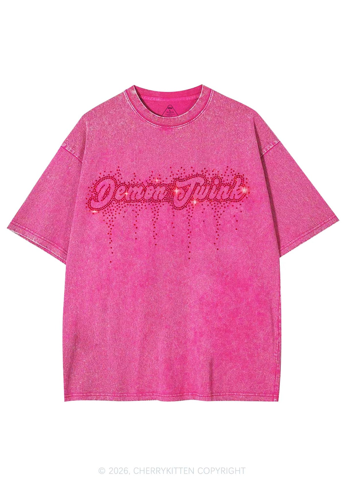 Rhinestone Demon Twink Pride Y2K Shirts Washed Tee Cherrykitten