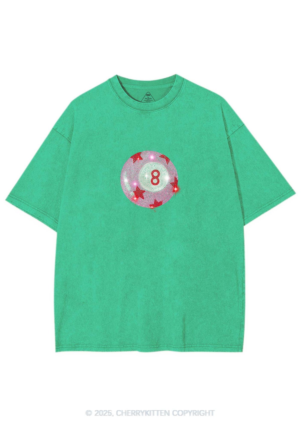 Rhinestone Pink Eight Ball Star Y2K Shirts Washed Tee Cherrykitten
