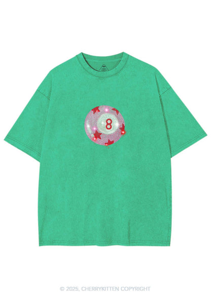 Rhinestone Pink Eight Ball Star Y2K Shirts Washed Tee Cherrykitten