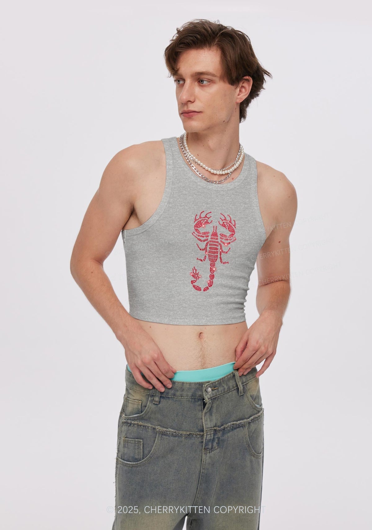 Rhinestone Red Scorpion Y2K Crop Tank Top Cherrykitten