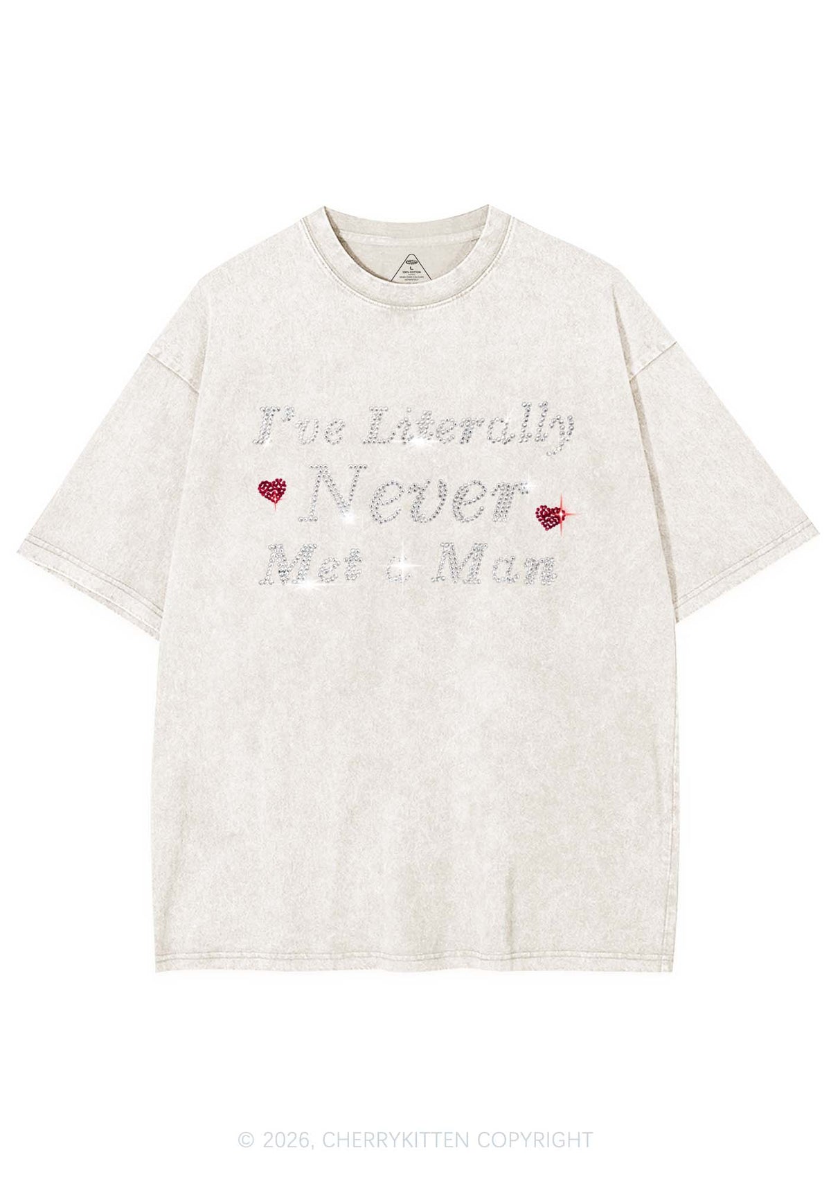 Rhinestone Never Met A Man Pride Y2K Shirts Washed Tee Cherrykitten