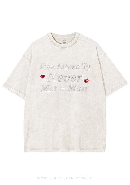 Rhinestone Never Met A Man Pride Y2K Shirts Washed Tee Cherrykitten