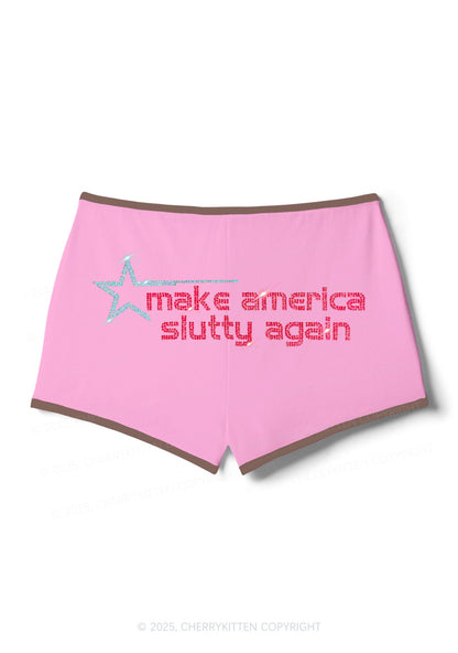 Rhinestone Make America Slxtty Again Y2K Booty Shorts Cherrykitten