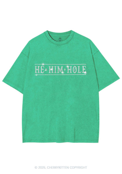 Rhinestone He Him Hole Pride Y2K Shirts Washed Tee Cherrykitten