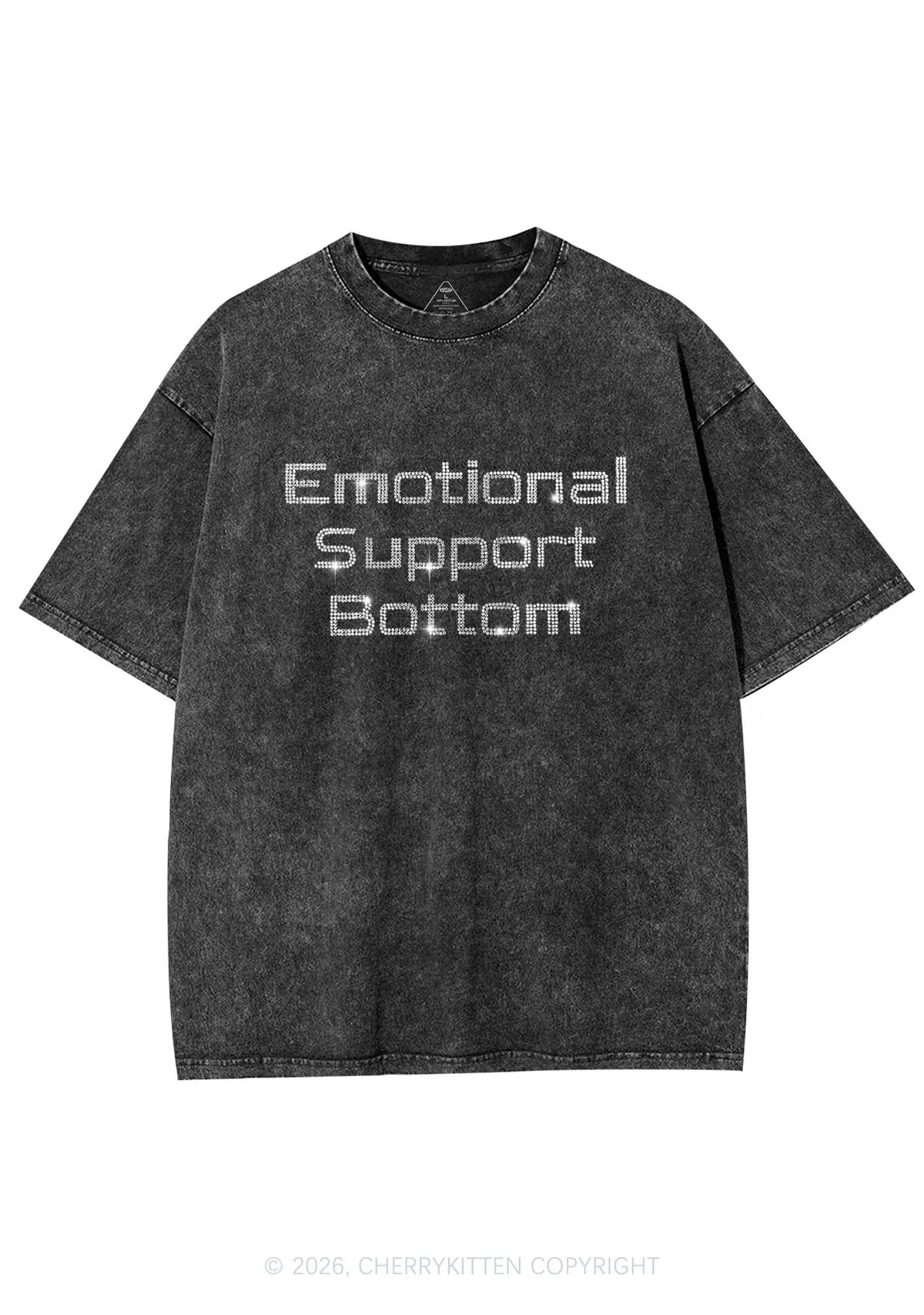 Rhinestone Emotional Support Bottom Pride Y2K Shirts Washed Tee Cherrykitten