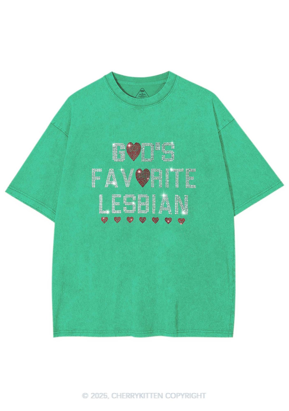 Rhinestone Gods Favorite Lesbian Pride Y2K Shirts Washed Tee Cherrykitten