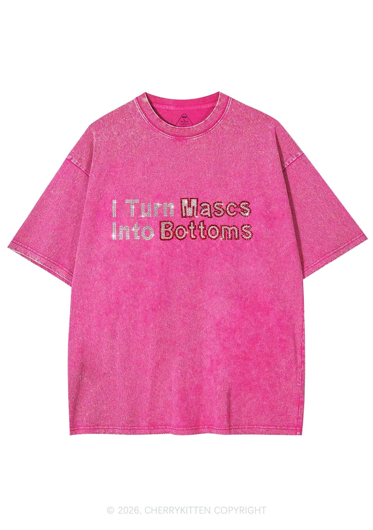 Rhinestone I Turn Mascs Into Bottoms Y2K Shirts Washed Tee Cherrykitten