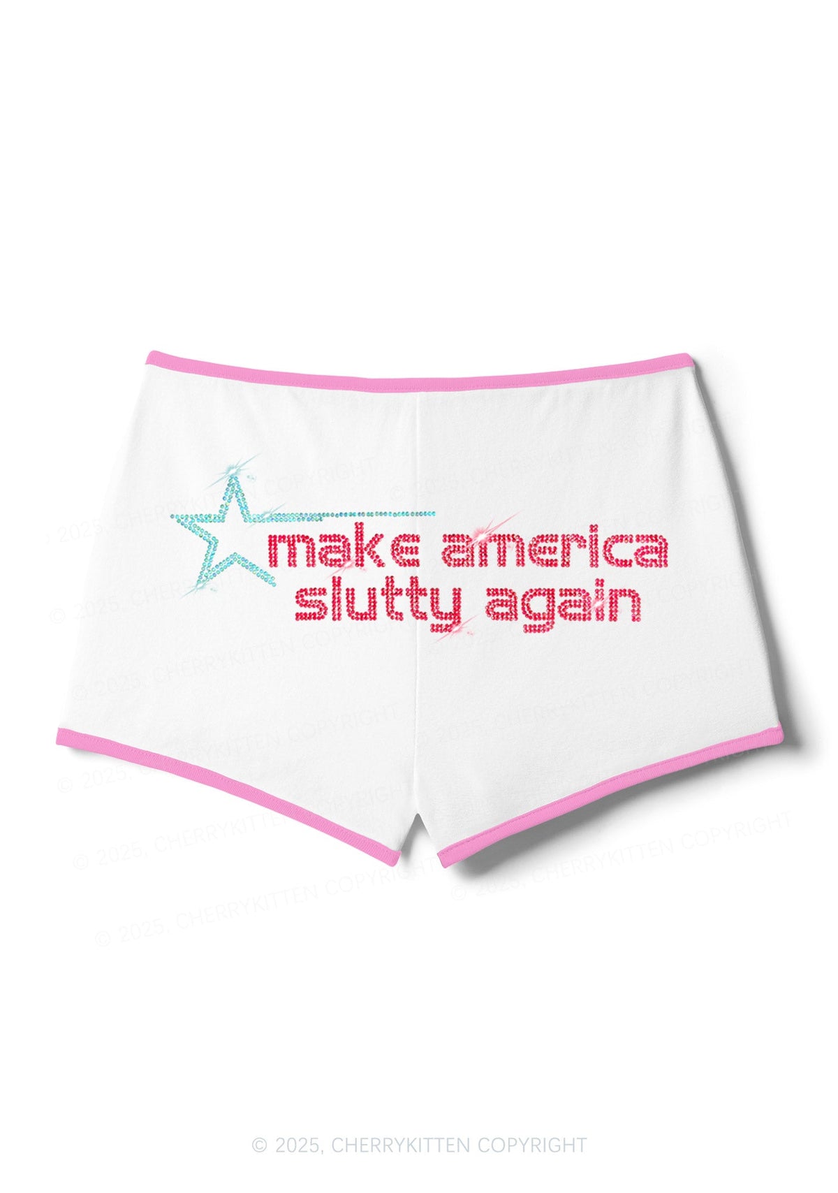 Rhinestone Make America Slxtty Again Y2K Booty Shorts Cherrykitten