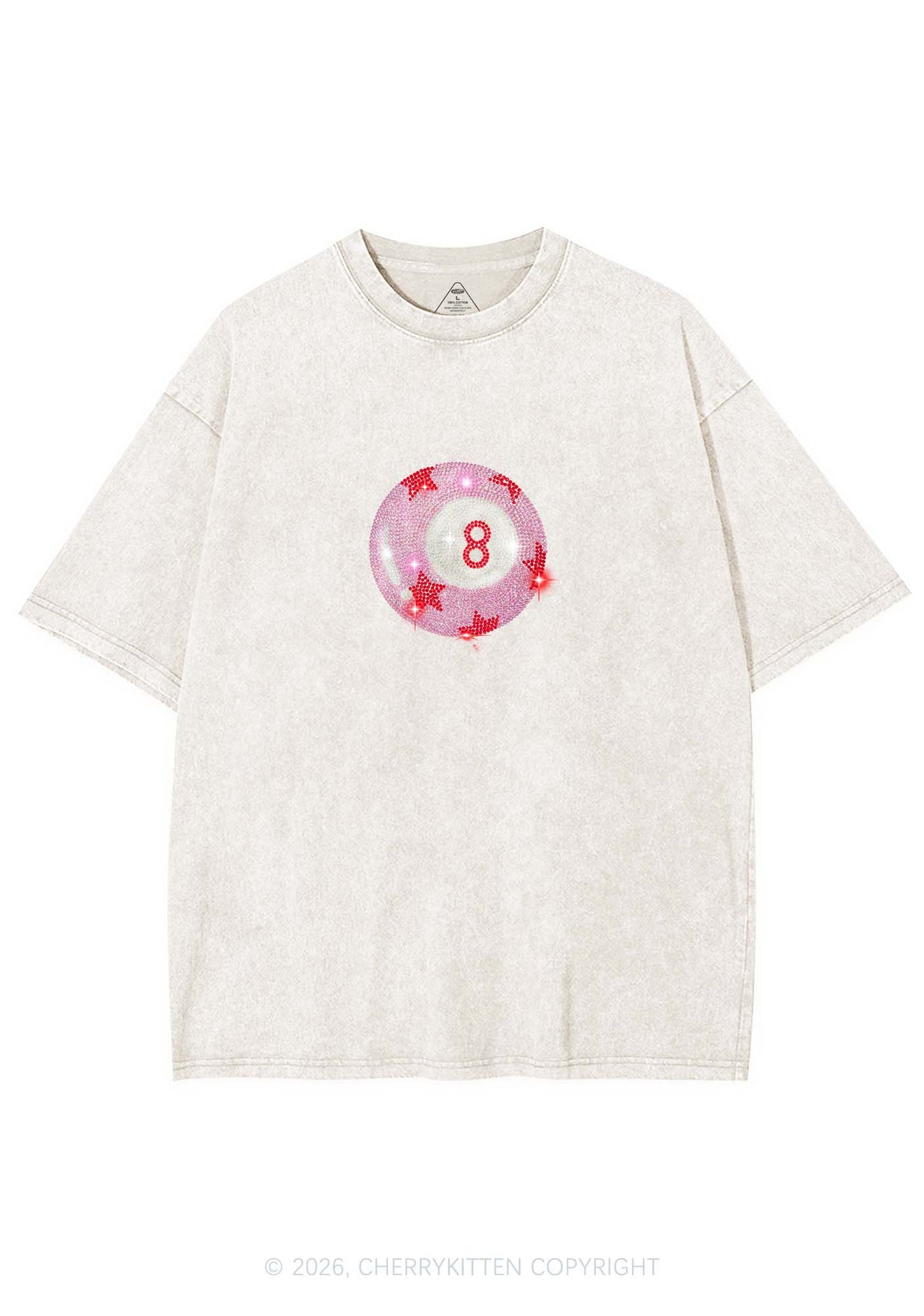 Rhinestone Pink Eight Ball Star Y2K Shirts Washed Tee Cherrykitten