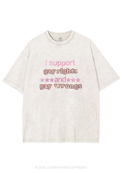 Rhinestone I Support Gay Rights Y2K Shirts Washed Tee Cherrykitten