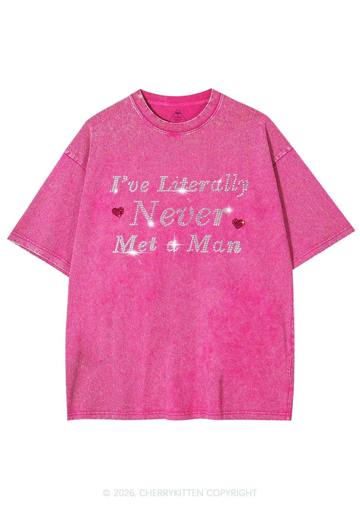 Rhinestone Never Met A Man Pride Y2K Shirts Washed Tee Cherrykitten