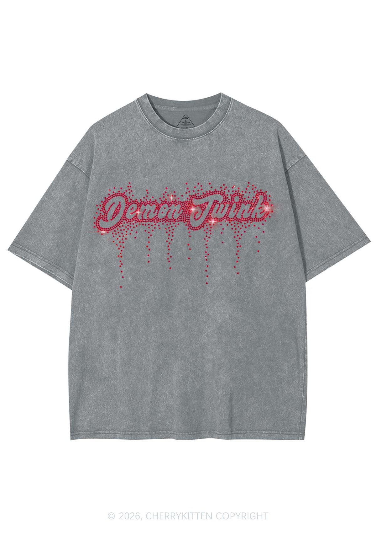 Rhinestone Demon Twink Pride Y2K Shirts Washed Tee Cherrykitten