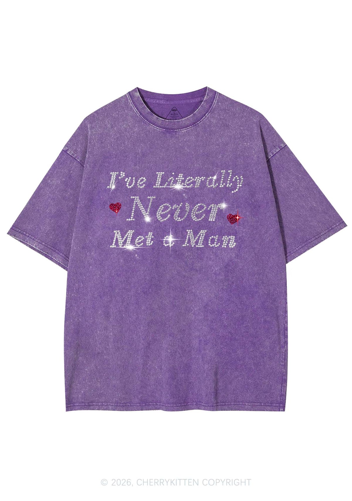 Rhinestone Never Met A Man Pride Y2K Shirts Washed Tee Cherrykitten