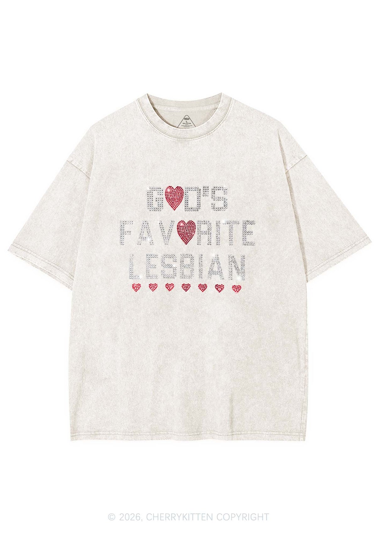 Rhinestone Gods Favorite Lesbian Pride Y2K Shirts Washed Tee Cherrykitten