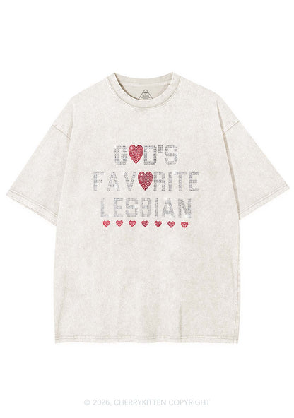 Rhinestone Gods Favorite Lesbian Pride Y2K Shirts Washed Tee Cherrykitten