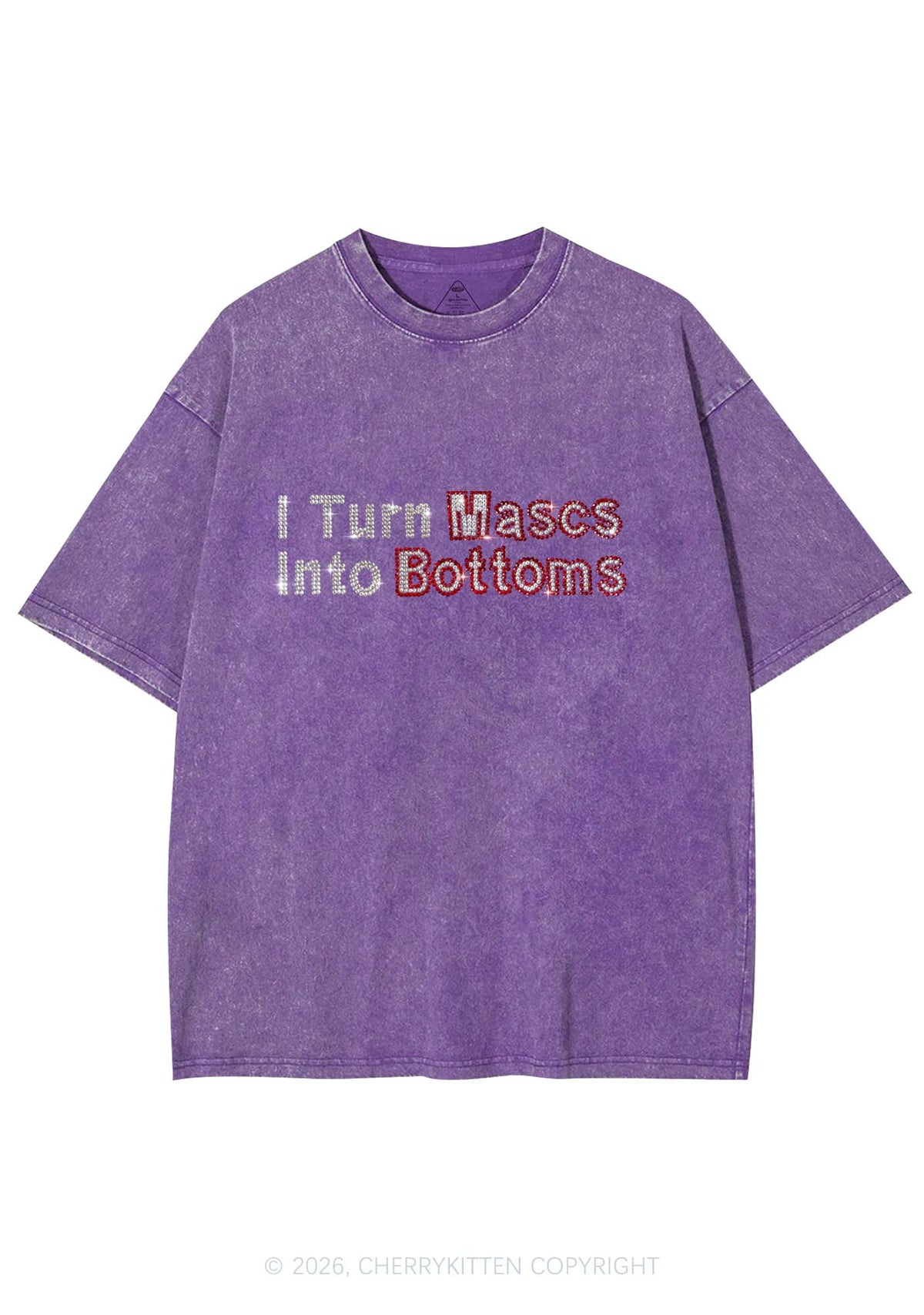 Rhinestone I Turn Mascs Into Bottoms Y2K Shirts Washed Tee Cherrykitten