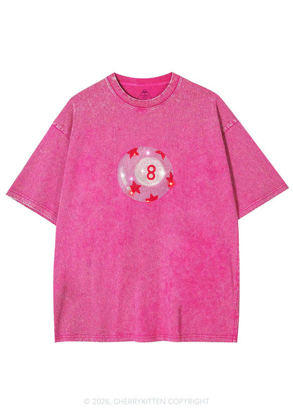 Rhinestone Pink Eight Ball Star Y2K Shirts Washed Tee Cherrykitten