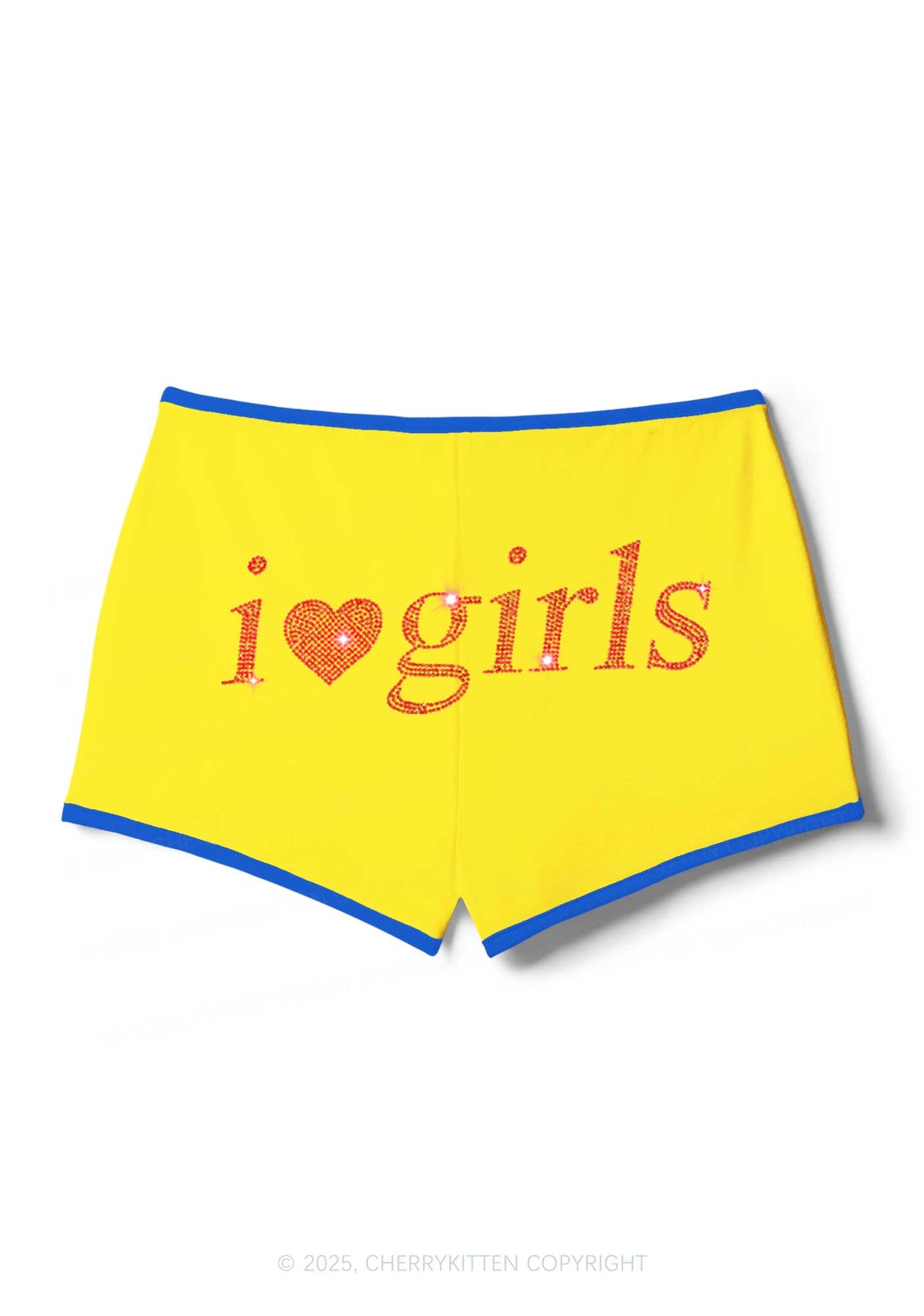 Rhinestone I Love Girls Y2K Booty Shorts Cherrykitten