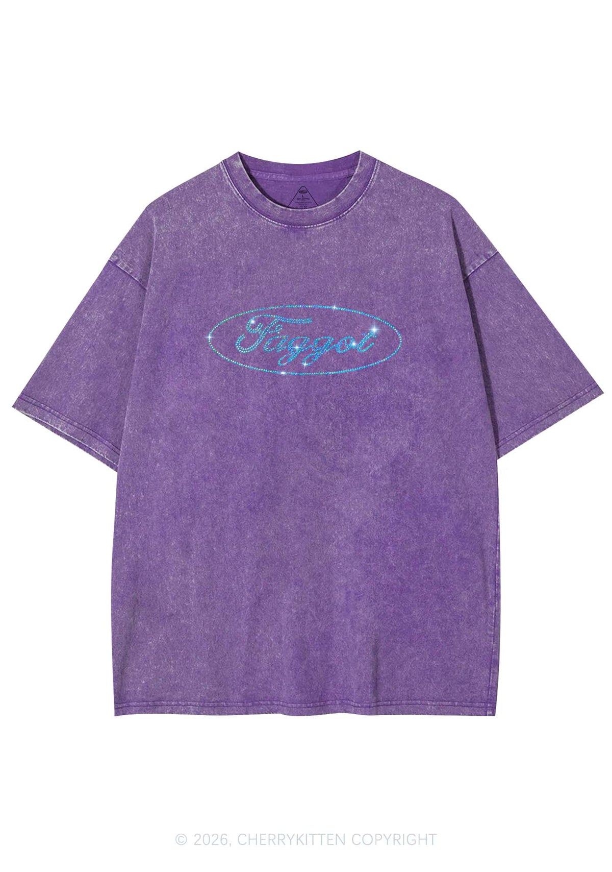Rhinestone Oval Faggot Pride Y2K Shirts Washed Tee Cherrykitten