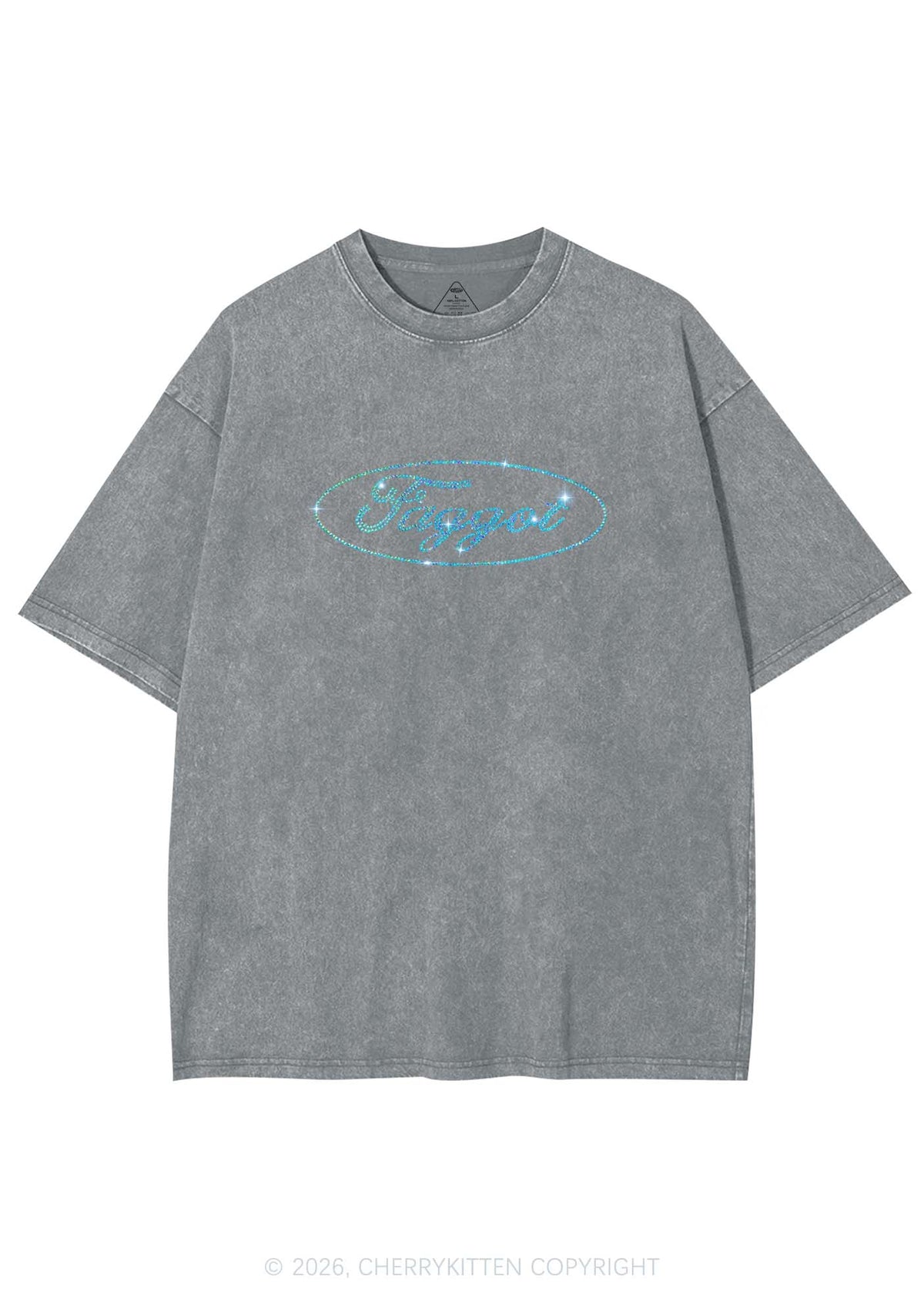 Rhinestone Oval Faggot Pride Y2K Shirts Washed Tee Cherrykitten