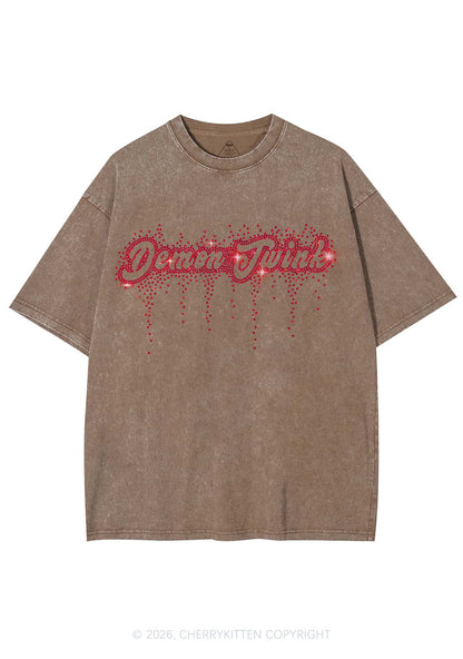 Rhinestone Demon Twink Pride Y2K Shirts Washed Tee Cherrykitten