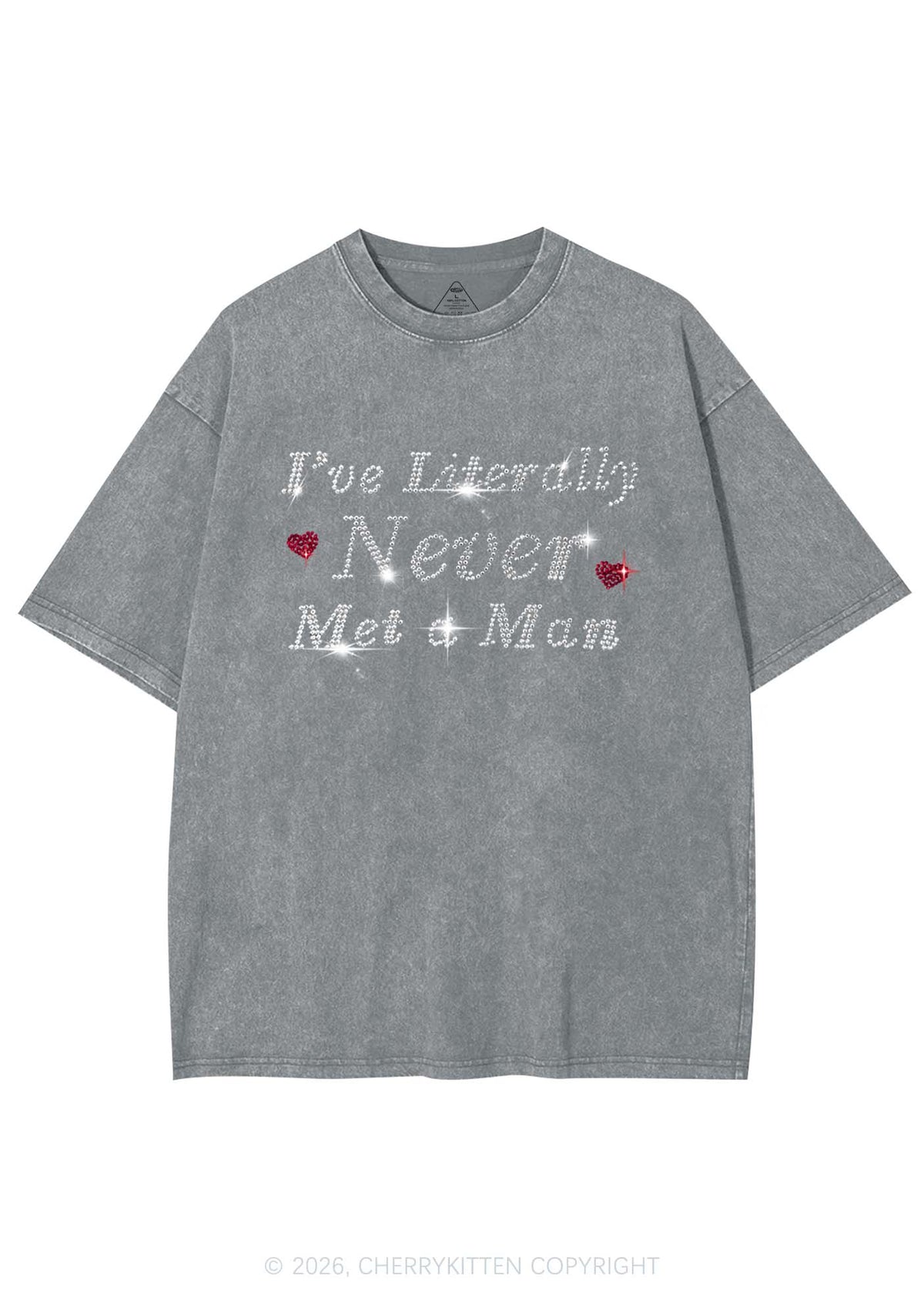 Rhinestone Never Met A Man Pride Y2K Shirts Washed Tee Cherrykitten