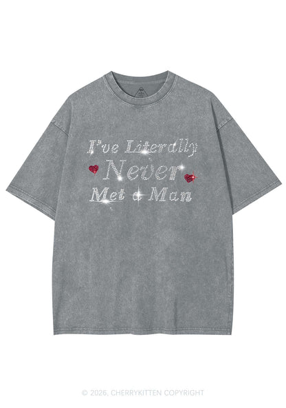 Rhinestone Never Met A Man Pride Y2K Shirts Washed Tee Cherrykitten