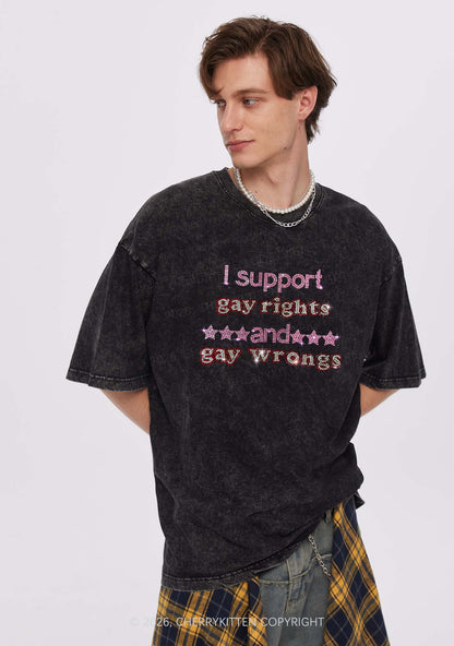 Rhinestone I Support Gay Rights Y2K Shirts Washed Tee Cherrykitten