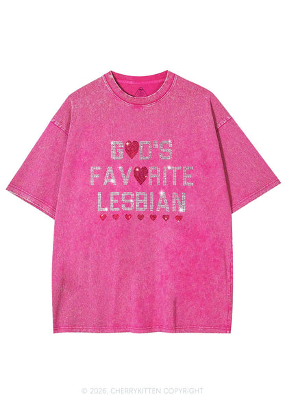 Rhinestone Gods Favorite Lesbian Pride Y2K Shirts Washed Tee Cherrykitten