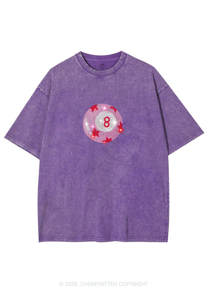 Rhinestone Pink Eight Ball Star Y2K Shirts Washed Tee Cherrykitten