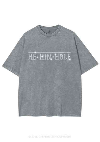 Rhinestone He Him Hole Pride Y2K Shirts Washed Tee Cherrykitten