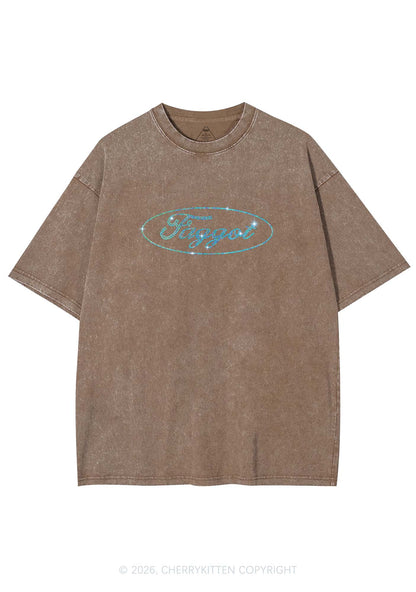 Rhinestone Oval Faggot Pride Y2K Shirts Washed Tee Cherrykitten