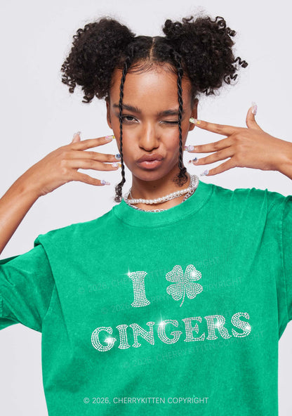 Rhinestone I Love Gingers St Patricks Y2K Shirts Washed Tee Cherrykitten