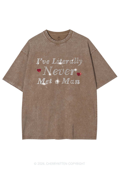 Rhinestone Never Met A Man Pride Y2K Shirts Washed Tee Cherrykitten