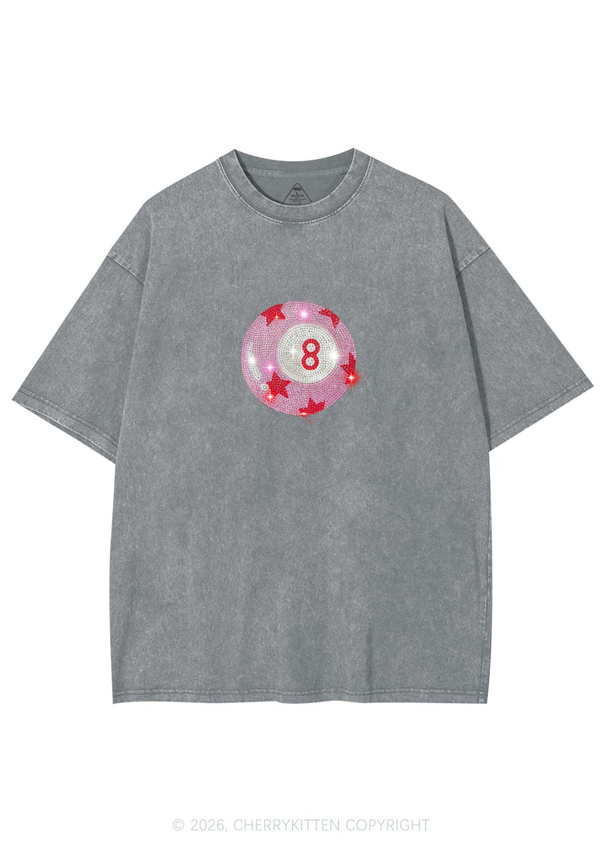 Rhinestone Pink Eight Ball Star Y2K Shirts Washed Tee Cherrykitten