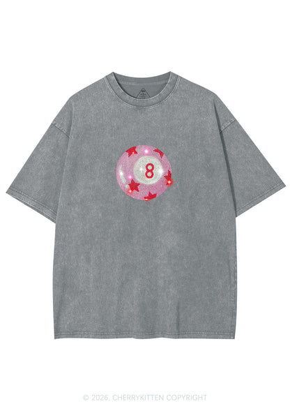 Rhinestone Pink Eight Ball Star Y2K Shirts Washed Tee Cherrykitten