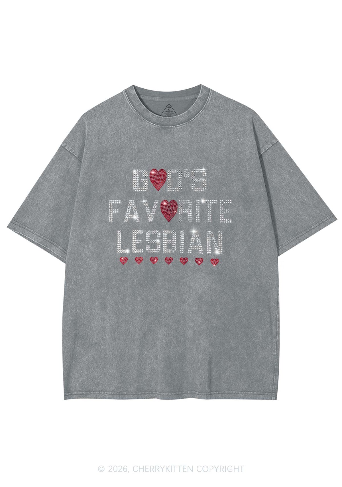 Rhinestone Gods Favorite Lesbian Pride Y2K Shirts Washed Tee Cherrykitten