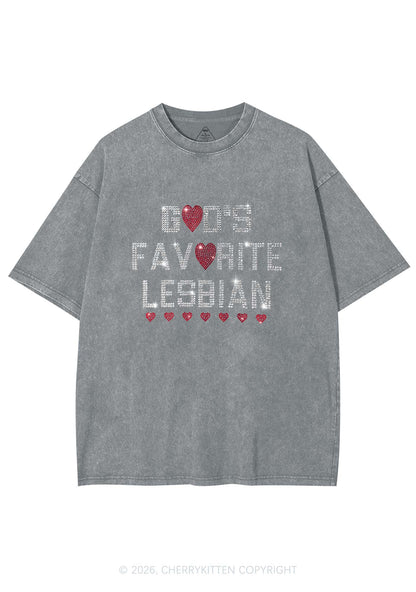 Rhinestone Gods Favorite Lesbian Pride Y2K Shirts Washed Tee Cherrykitten