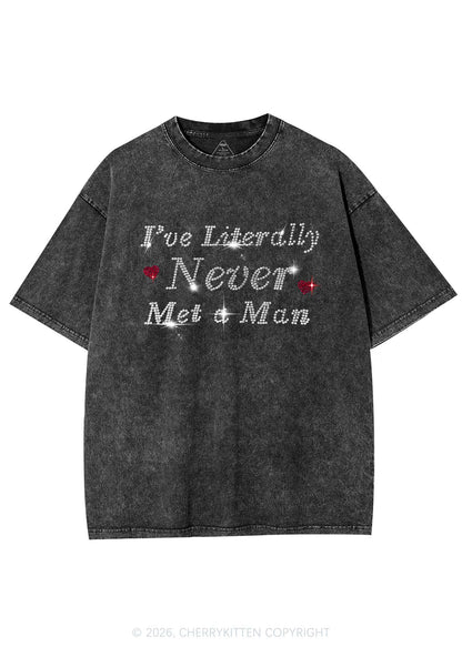 Rhinestone Never Met A Man Pride Y2K Shirts Washed Tee Cherrykitten