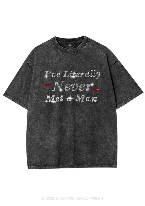 Rhinestone Never Met A Man Pride Y2K Shirts Washed Tee Cherrykitten
