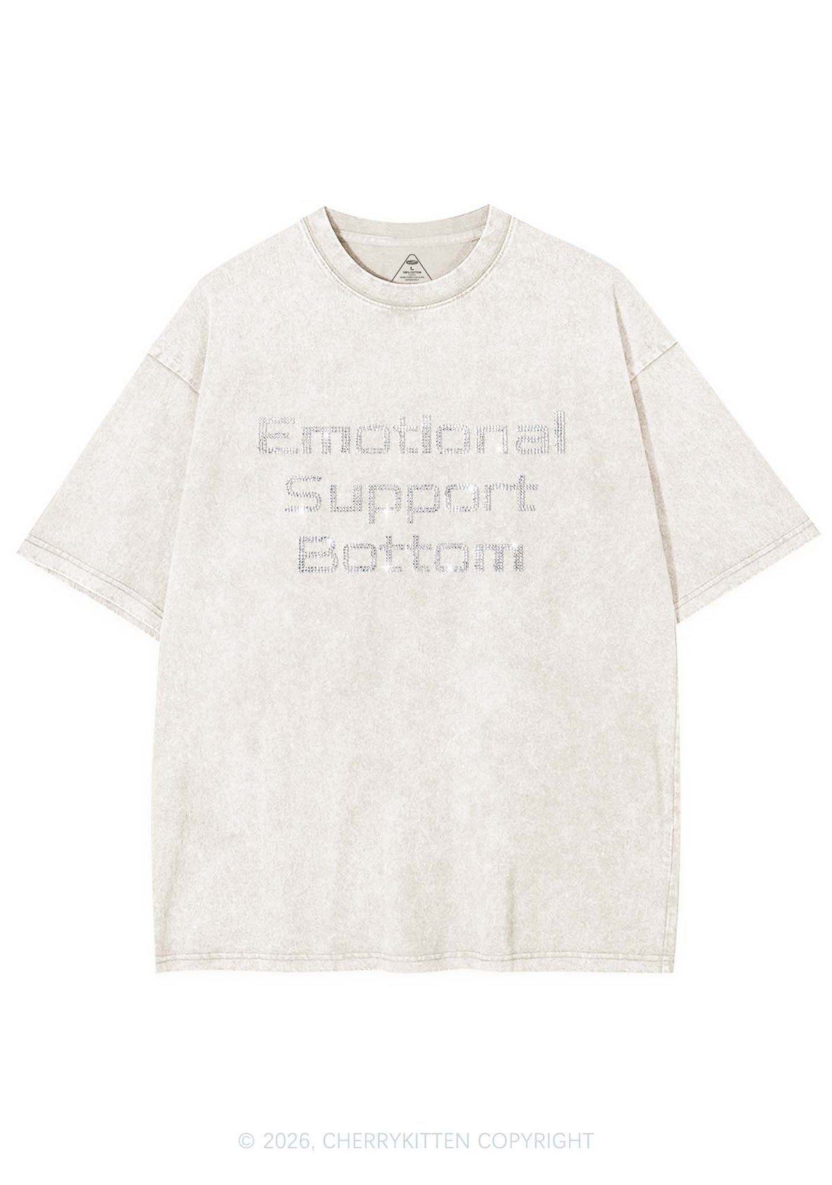Rhinestone Emotional Support Bottom Pride Y2K Shirts Washed Tee Cherrykitten
