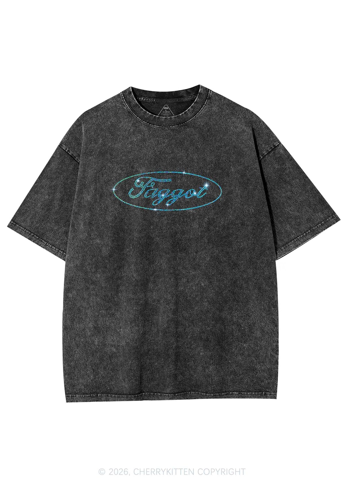 Rhinestone Oval Faggot Pride Y2K Shirts Washed Tee Cherrykitten