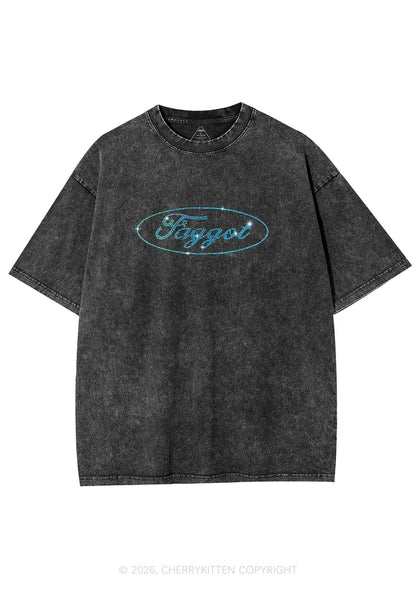Rhinestone Oval Faggot Pride Y2K Shirts Washed Tee Cherrykitten